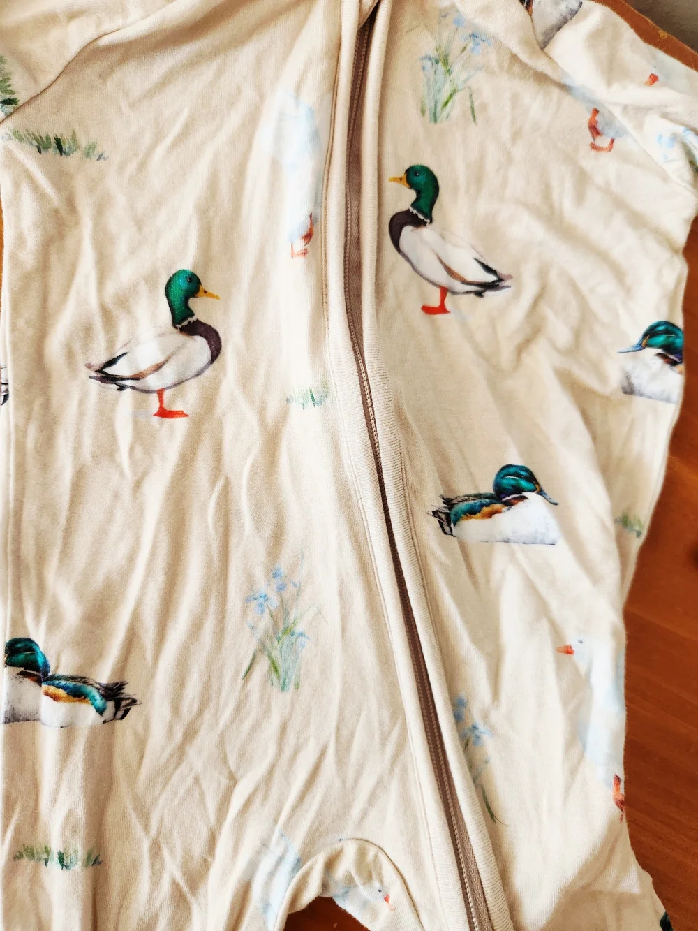 Baby 0-3m Bamboo Cream Duck-Print Footie